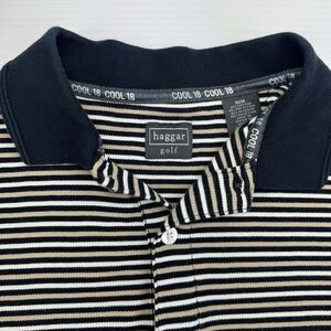 Haggar Golf Cool 18 Polo Mens Medium Striped Black White Performance Shirt